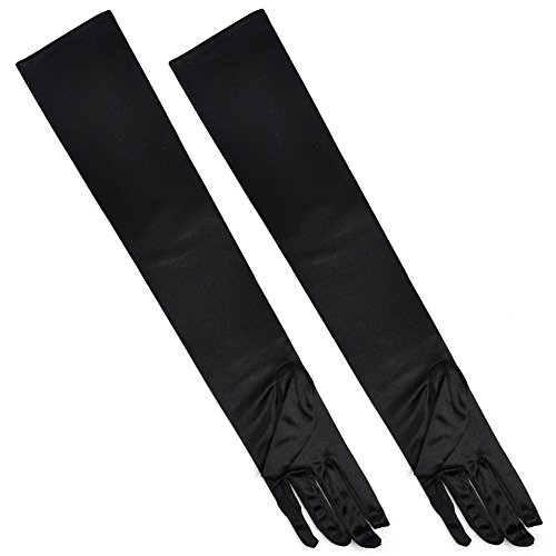 TRIXES Elegantes guantes largos hechos de imitación de guantes de seda sintética Negro