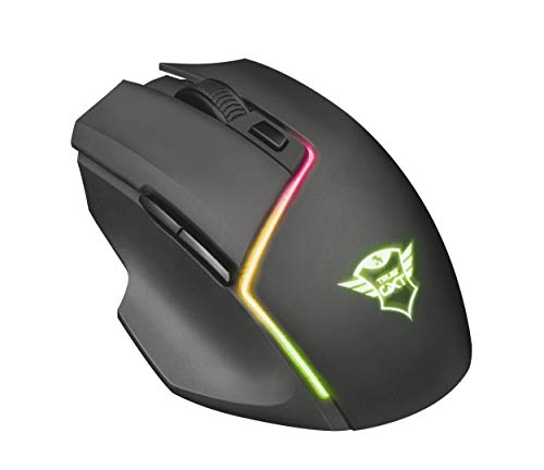 Trust GXT 161 Disan - Ratón inalámbrico gaming RGB con batería recargable y sofware avanzado, color negro