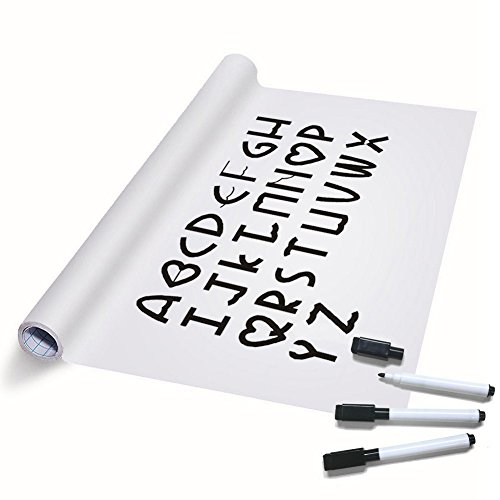 TTMOW Vinilo Pizarra Blanca Adhesiva para Escribir y Borrar (Incluye 3 Rotuladores para Pizarra), 43 x 200 cm, Color Blanca