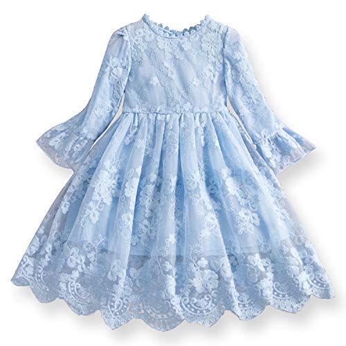 TTYAOVO Vestido de Fiesta de Princesa de Manga Larga de Encaje para Niñas Talla (110) 3-4 Años 670 Azul