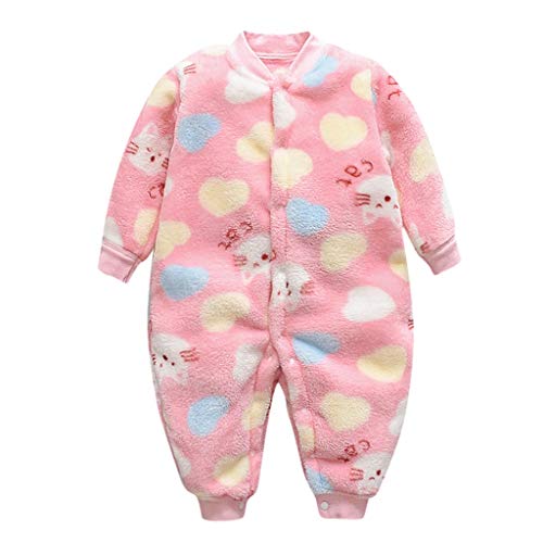 TUDUZ Conjuntos Unisex Bebé Manga Larga Lana Tops Oso De Dibujos Animados Mono Cálido Mameluco Suave Pijama (RosadoB, 80)