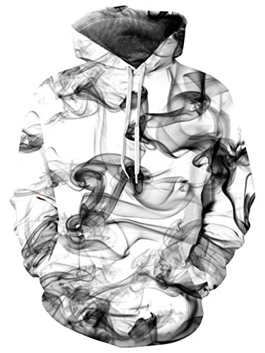 TUONROAD Sudadera con Capucha Hombre Novedad Humo 3D Impreso Blanco Hoodie Mujer Ligero Gym Sweatshirt Confortable Pullover Colorido Manga Larga Sweater Hoody con Bolsillos Cordón L-XL