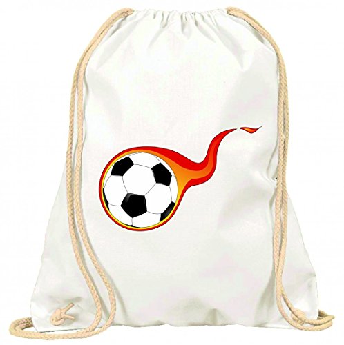 'Turn Bolsa "Bola de Fútbol de llamas de llama de campo de objetivo de jugadores de deportes de Soccer de Kick con cordón – 100% algodón de bolsa Con Asas De Mochila de bolsa de deporte, Weiß