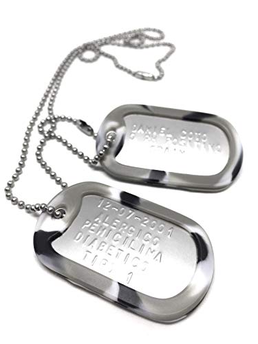 TusPlacas Chapas Militares Personalizadas de Acero INOX. Collar de Chapas Grabadas en Relieve. Colgante Estilo Ejército Americano. Grabado, Cadenas, Gomas y Bolsita de Tela de Regalo (Urbano) TusPlacas Chapas Militares Personalizadas de Acero INOX. Collar de Chapas Grabadas en Relieve. Colgante Estilo Ejército Americano. Grabado, Cadenas, Gomas y Bolsita de Tela de Regalo (Urbano)