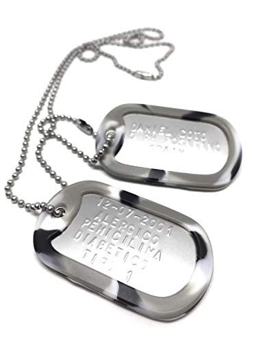 TusPlacas Chapas Militares Personalizadas de Acero INOX. Collar de Chapas Grabadas en Relieve. Colgante Estilo Ejército Americano. Grabado, Cadenas, Gomas y Bolsita de Tela de Regalo (Urbano)