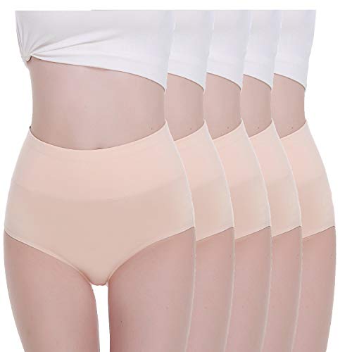 TUUHAW Braguita de Talle Alto Algodón para Mujer Pack de 5 Culotte Bragas de Cintura Alta Cómodo Talla Piel 3XL