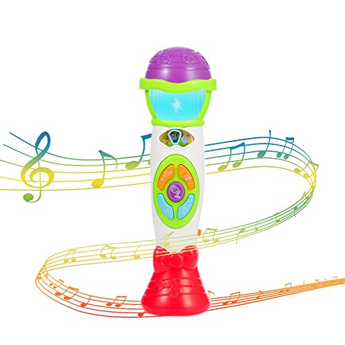 Twister.CK Kids Micrófono Juguete Cambiador de Voz, Juguetes de música para niños pequeños Micrófono - Grabar Reproductor con Sonajero Bebé con Luz Musical Karaoke Juguete de Navidad (Verde)