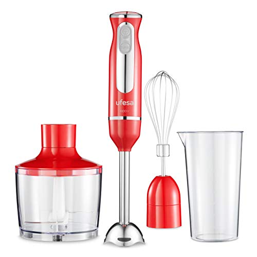Ufesa BP3443 - Batidora de mano, potencia 600 W, accesorios incluidos, pie desmontable, cuchillas de alta eficiencia, función turbo, sin BPA, Supreme Red Ufesa BP3443 - Batidora de mano, potencia 600 W, accesorios incluidos, pie desmontable, cuchillas de alta eficiencia, función turbo, sin BPA, Supreme Red