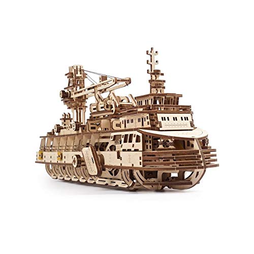 UGEARS maquetas para Construir para Adultos - Puzzle 3D Buque de investigación Modelo mecánico - Barcos de Madera para Montar - Rompecabezas Mecánico - Kits de construcción 3D de maquetas de Barcos