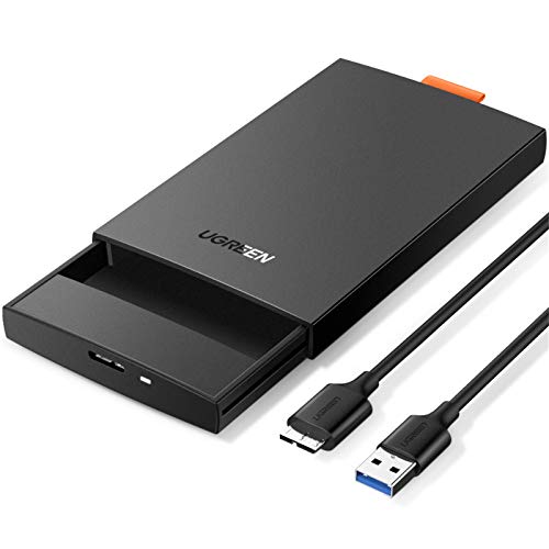 UGREEN Carcasa Disco Duro 2,5", Caja Disco Duro 2,5 USB 3.0 con UASP, Carcasa SSD para HDD SSD SATA I/II/III 7mm 9,5mm, 10 TB MAX, Caja Disco Duro Externa para PC PS5 PS4 Xbox X/S, con Cable USB 3.0