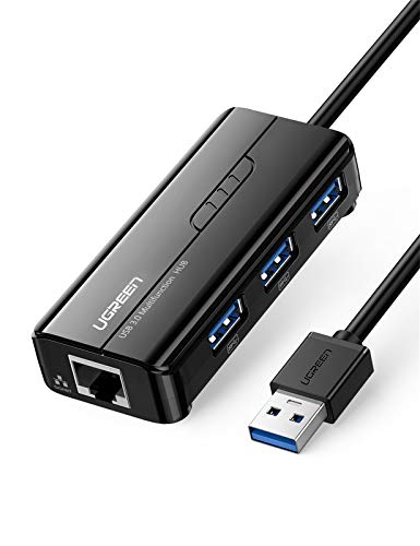 UGREEN Hub USB 3.0 Ethernet Adaptador 1000 Gigabit Ethernet, Tarjeta Red LAN RJ45 con 3 USB 3.0 Puerto 5Gbps para Xiaomi Mi Box S, Macbook, Lenovo Y530, Ideapad, Raspberry Pi 4 y Otros Portátiles