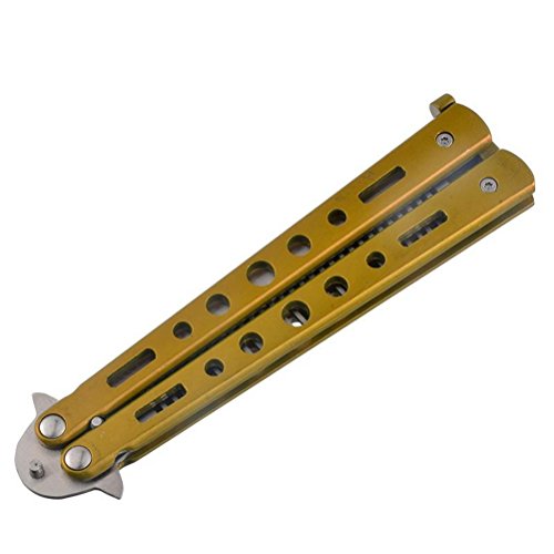 ULTNICE Práctica cuchillo de acero inoxidable peine Blunt principiante Safe Training Tool (Golden)