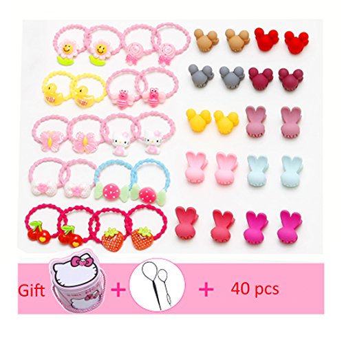 Umily 40pcs niñas diadema niños bandas elásticas del pelo del lazo y HairClips pelo lindo elásticos cola de caballo bandas elásticas de goma con caja de la lata linda