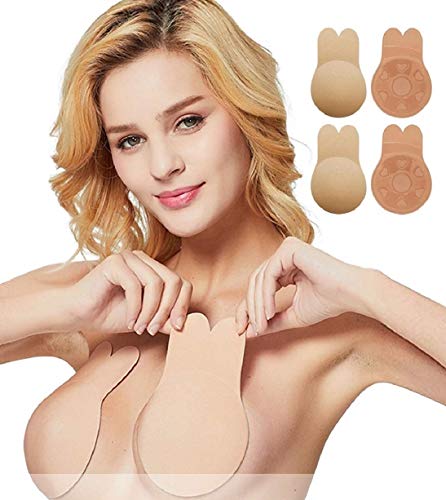 UMIPUBO Invisible Sujetador Adhesivo Deportivo para Mujer Push Up Sujetador Reutilizable Sin Tirantes Silicona Bra Strapless Nipple Covers (A(8cm), Piel(2 Pares))