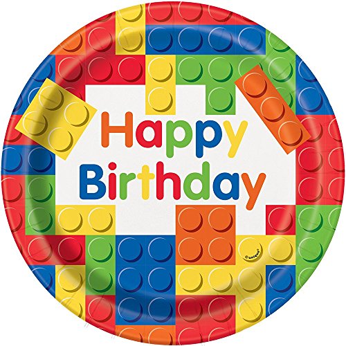Unique Party 58235 Platos de Papel Fiesta de Cumpleaños de Bloques de Construcción, 8 Unidades, Multicolor,21.9 cm Unique Party 58235 Platos de Papel Fiesta de Cumpleaños de Bloques de Construcción, 8 Unidades, Multicolor,21.9 cm