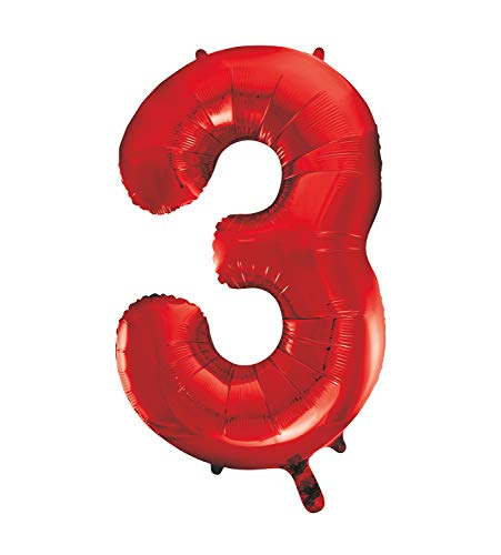 Unique Party- Globo gigante número 3, Color rojo, 86 cm (55853) , color/modelo surtido Unique Party- Globo gigante número 3, Color rojo, 86 cm (55853) , color/modelo surtido