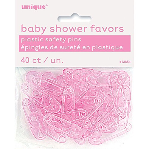 Unique Party - Juegos de Fiesta de Baby Shower - 4 cm - Alfiler de Seguridad de Plástico Rosa - Paquete de 40 (13654)