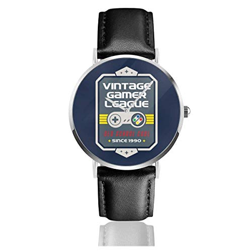 Unisex Business Casual Vintage Gamer League SNES Relojes Reloj de Cuero de Cuarzo