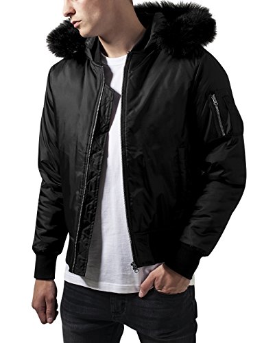 Urban Classics Hooded Basic Bomber Jacket Chaqueta, Negro (Black 7), Small para Hombre Urban Classics Hooded Basic Bomber Jacket Chaqueta, Negro (Black 7), Small para Hombre