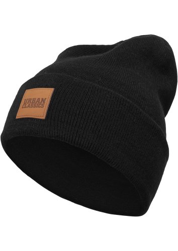 Urban Classics Leatherpatch Long Beanie Gorro de Punto, Negro (Black 7), Talla única Unisex Adulto