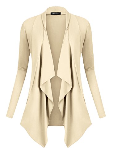 Urban GoCo Mujeres Cárdigan Drapeado de Manga Larga Chaqueta con Frente Abierto Rebecas Dobladillo Irregular (Small, Silver Mink) Urban GoCo Mujeres Cárdigan Drapeado de Manga Larga Chaqueta con Frente Abierto Rebecas Dobladillo Irregular (Small, Silver Mink)