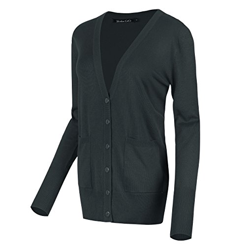 Urban GoCo Mujeres Chaqueta de Punto Básico de Manga Larga con Botones Rebecas Cárdigan Gris Oscuro S