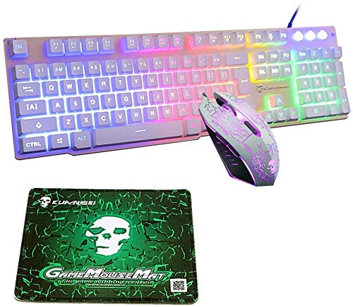 UrChoiceLtd Arco Iris Retroiluminado Ergonómico Teclado De Juego USB + 2400DPI 6 Botones óptico Arco Iris LED USB Ratón De Juego + GRATIS Ratón De Juegos 220 * 180 * 5 mm (Luminous Key, White) UrChoiceLtd Arco Iris Retroiluminado Ergonómico Teclado De Juego USB + 2400DPI 6 Botones óptico Arco Iris LED USB Ratón De Juego + GRATIS Ratón De Juegos 220 * 180 * 5 mm (Luminous Key, White)
