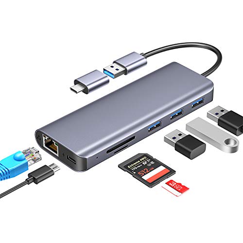 USB 3.0 HUB Aluminum con USB C Adaptador Type C Dock,RJ45 Gigabit Ethernet,3 USB 3.0 Puerto,Lector de Tarjetas SD/TF, Micro USB Input Compatible con Chromebook,Macbook Air/Pro 2018/2019 USB 3.0 HUB Aluminum con USB C Adaptador Type C Dock,RJ45 Gigabit Ethernet,3 USB 3.0 Puerto,Lector de Tarjetas SD/TF, Micro USB Input Compatible con Chromebook,Macbook Air/Pro 2018/2019