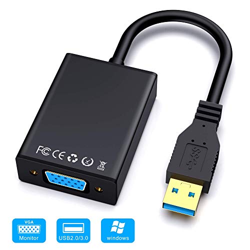 USB a VGA Adaptador, ABLEWE USB 3.0/2.0 a VGA 1080P Conversor (Macho a Hembra)，Convertidor de Cable Externo de Pantalla Múltiple para Windows 10/8.1/8/7/XP