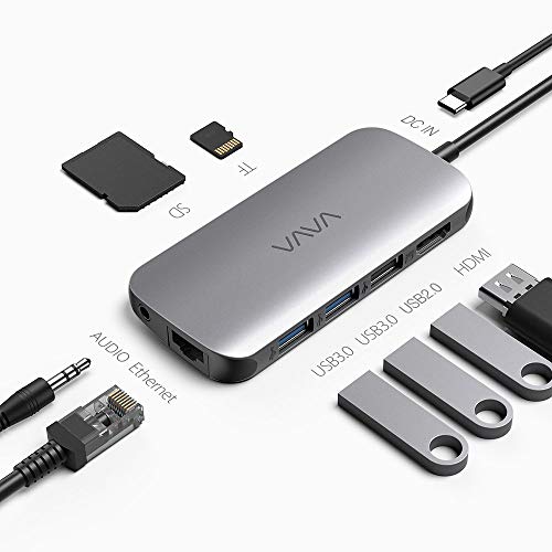 USB C HUB 9 en 1 Concentrador Type C HDMI 4K, PD 100W thunderbolt 3, USB 3.0, Lector SD/TF, Adaptador USB a Jack 3.5 mm, Ethernet RJ45 1Gbps Para Macbook Air 2020/Pro Ipad DELL Chromebook Samsung S20