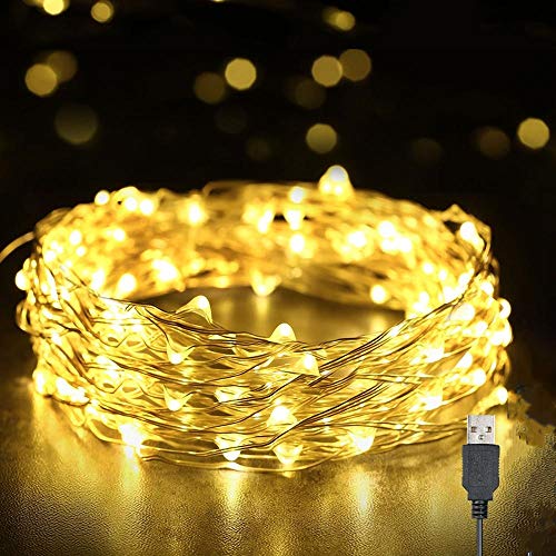 USB LED Cadena de luz Impermeable Plata Cobre Cadena de alambre Vacaciones al aire libre Luz de hadas Luz de Navidad Decoración de encordado A5 3m30 leds usb