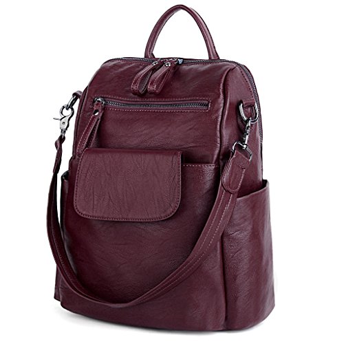 UTO Mujer Bolso Mochila de Dama Bolso Escolar de Cuero Sintético 3 Maneras Bolso para Viajar Diario con Correa Burdeos UTO Mujer Bolso Mochila de Dama Bolso Escolar de Cuero Sintético 3 Maneras Bolso para Viajar Diario con Correa Burdeos