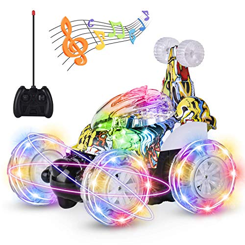 UTTORA Coche Teledirigido , Coches RC de Acrobacias invencible Radiocontrol Camiones Tornado Torbellino Vehículo a Control Remoto Recargable con Luces a Colores y un Interruptor de Música para Niños