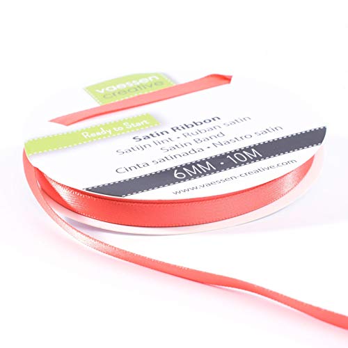 Vaessen Creative Cinta Satinada, 6mm x 10m, Brillo Elegante para Crear Tarjetas, Scrapbooks, Envoltorios de Regalos y Otros Proyectos de Manualidades, Coral