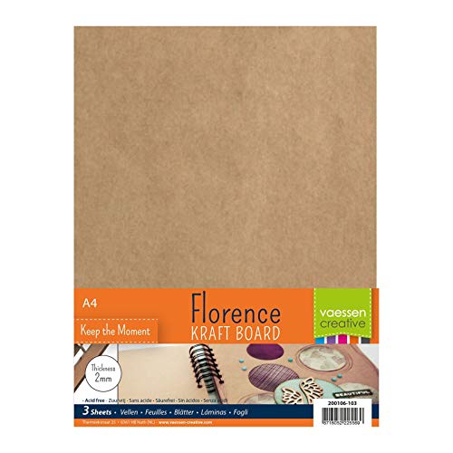 Vaessen creative hojas de aglomerado para manualidades florence 2mm, conjunto de 3 hojas rectangulares, tamaño a4, para scrapbook, cubiertas de diarios, álbumes de fotos, decoraciones de boda y más