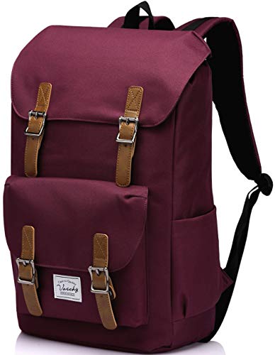 VASCHY Mochila Mujer, Mochila Hombre Casual Mochila para Portatil 15.6 Pulgadas Mochilas Escolares Vintage Mochila Universidad Mochilas Juveniles Resistente al Agua Rojo