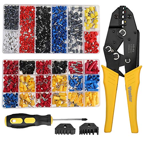 Vastar Juego de Alicates de Crimpadora - 2 en 1 Crimpadora de Terminales Alicates 0.25mm-10mm con Destornillador para Cambiar Mordazas, Instrucciones(370Pcs Terminal Cable + 800Pcs Terminal Tubular) Vastar Juego de Alicates de Crimpadora - 2 en 1 Crimpadora de Terminales Alicates 0.25mm-10mm con Destornillador para Cambiar Mordazas, Instrucciones(370Pcs Terminal Cable + 800Pcs Terminal Tubular)
