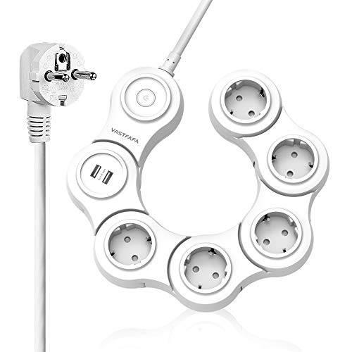 VASTFAFA 5 Fach Steckdosenleiste mit 2 USB Reise Steckerleiste Tischsteckdose mit Schalter, Mehrfachsteckdose Verteiler (5-fach + 2xUSB, Weiß) VASTFAFA 5 Fach Steckdosenleiste mit 2 USB Reise Steckerleiste Tischsteckdose mit Schalter, Mehrfachsteckdose Verteiler (5-fach + 2xUSB, Weiß)