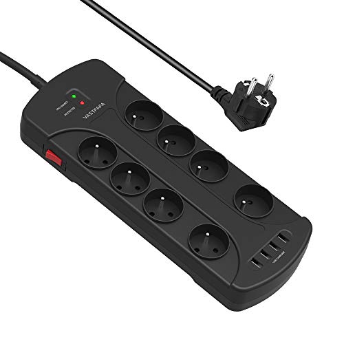 VASTFAFA 8 Fach Steckdosenleiste mit 4 USB (8-fach + 4xUSB-2, Negro) VASTFAFA 8 Fach Steckdosenleiste mit 4 USB (8-fach + 4xUSB-2, Negro)