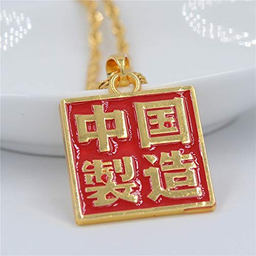 VAWAA Hip Hop Jewelry Letter Made In China Chinese Words Tag Collares Colgantes para Hombres Hiphop Rock Fashion Collar