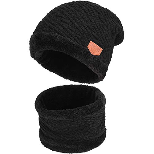 VBIGER Gorras Con Bufanda y Gorros de punto Sombreros de Invierno Hombre (C-Negro)