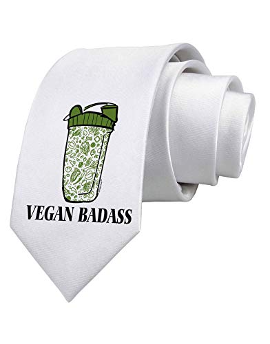 Vegan Badass Bottle Print Vegetarian Fitness Printed White Neck Tie