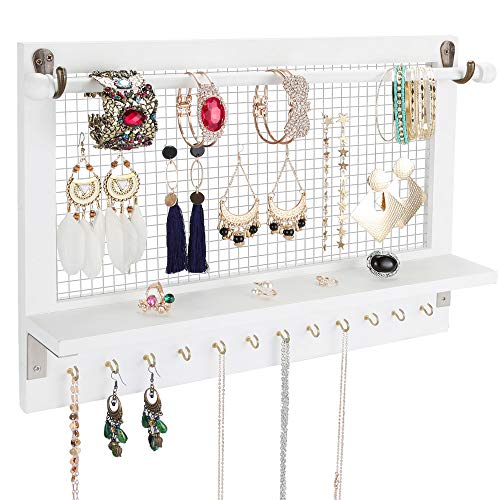 Vencipo Caja Joyeria de Pared con 12 Ganchos para Collar Organizador, Estantería de Pared de Madera con Varilla para Pulseras Almacenaje, Soportes de Joyero de Exhibición para Anillos, Pendientes. Vencipo Caja Joyeria de Pared con 12 Ganchos para Collar Organizador, Estantería de Pared de Madera con Varilla para Pulseras Almacenaje, Soportes de Joyero de Exhibición para Anillos, Pendientes.
