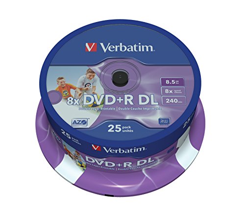Verbatim 43667 - DVD+R doble capa inkjet printable 8x, pack de 25