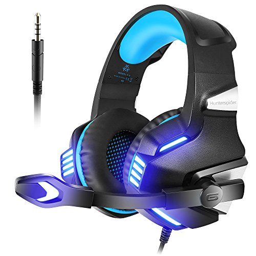 VersionTECH. Auriculares Gaming con Micrófono Aislante,Sonido Envolvente,Luz LED,Volumen Control,Para PS5/PC/Tableta/PSP/PS4/Móvil/Xbox One(Azul)