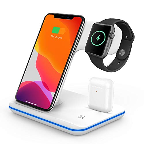 VESSTT Cargador inalámbrico, Cargador inalámbrico rápido Tres en uno, para iPhone 11/11 Pro MAX/X/XS MAX/Apple Watch Series 1/2/3/4/5 Airpods 2, Samsung Galaxy S20, Xiaomi 10 Pro etc (Blanco)