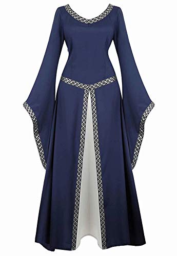 Vestido Medieval Renacimiento Mujer Vintage Victoriano gotico Manga Larga de Llamarada Disfraz Princesa Azul m