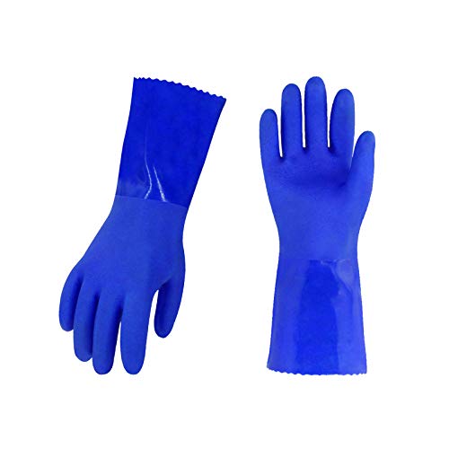 Vgo 5Pairs Guantes de PVC para Trabajo Pesado, Resisten el Acido Fuerte Alcalis y Aceite (Tamaño 10/XL, 35.5cm, Azul, PVC4010)