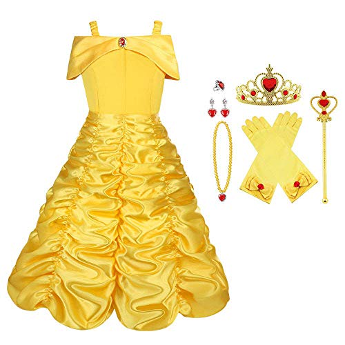 Vicloon Disfraz de Princesa Belle Vestido y Accesorios para Niñas, Corona Anillo Sceptre Collar Pendientes Guantes, para Fiesta Cosplay,Navidad,Fiesta de cumpleaños,Halloween Vicloon Disfraz de Princesa Belle Vestido y Accesorios para Niñas, Corona Anillo Sceptre Collar Pendientes Guantes, para Fiesta Cosplay,Navidad,Fiesta de cumpleaños,Halloween