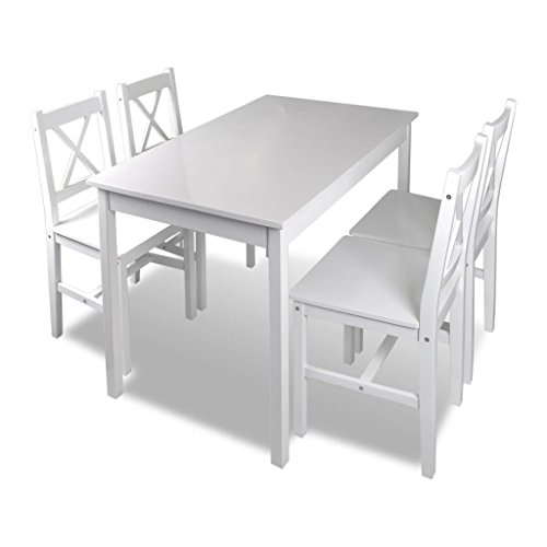 vidaXL Juego de Salón Comedor Madera Blanco Conjunto de Mesa y Cuatro Sillas vidaXL Juego de Salón Comedor Madera Blanco Conjunto de Mesa y Cuatro Sillas